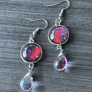 Pink and Purple Galaxy Glass earrings